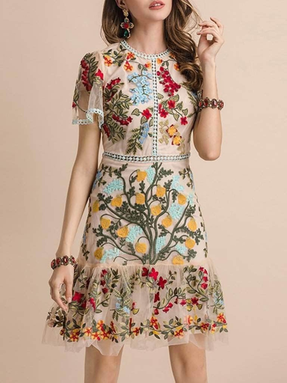 Tahari ASL Embroidery & Crochet A-Line Dress Size 4 - Picture 7 of 12